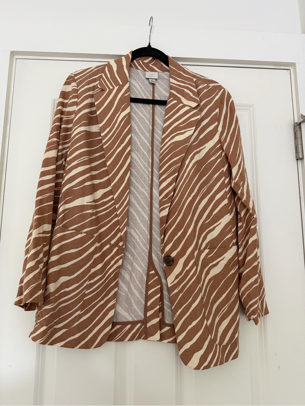 a new day Brown and Cream Zebra-Print Open Blazer